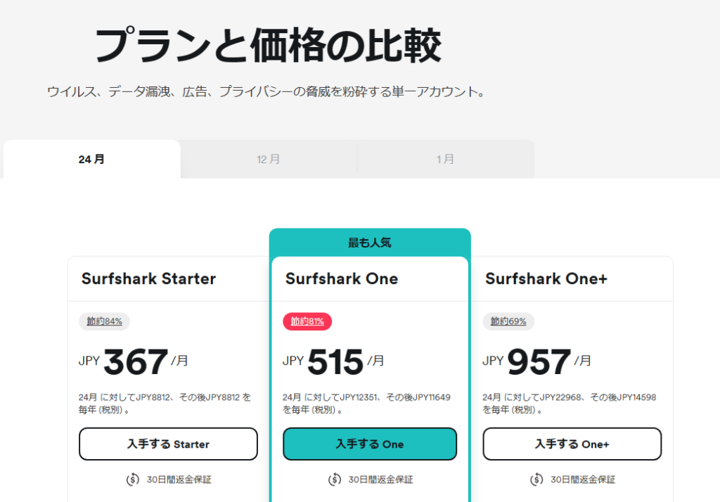 Surfshark の価格